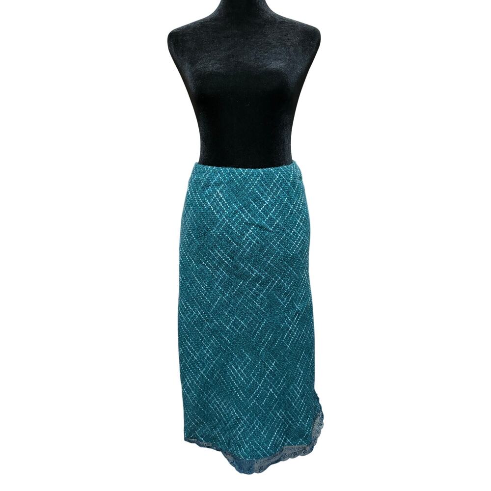Vintage 90's NWT tweed lace trim pencil skirt teal women's‎ plus size 20W